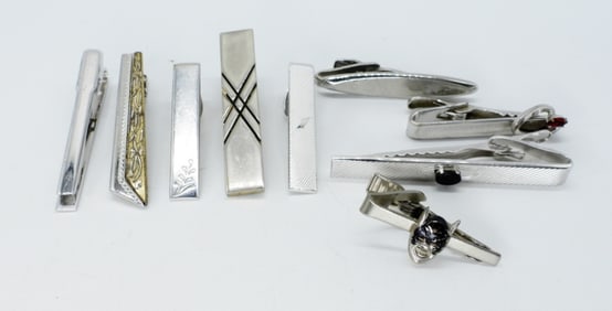 (13) SILVER TONE TIE CLIPS & CUFF LINKS