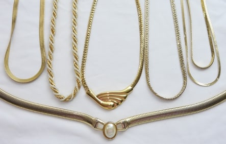 7 PRETTY GOLD TONE NECKLACE CHAINS
