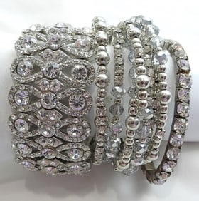 3 SPARKLY SILVER TONE SLIDE-ON BRACELETS