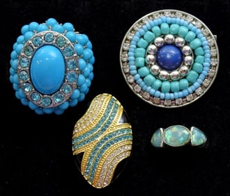 4 STUNNING COLORFUL DECORATIVE RINGS