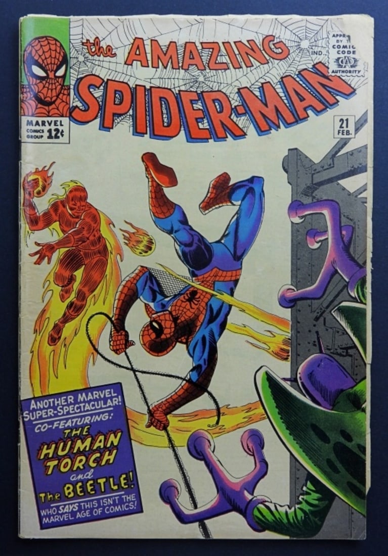 1965 AMAZING SPIDER-MAN #21 MARVEL: 2nd APP OF THE BEETLE - VG/GOOD inside first page loose