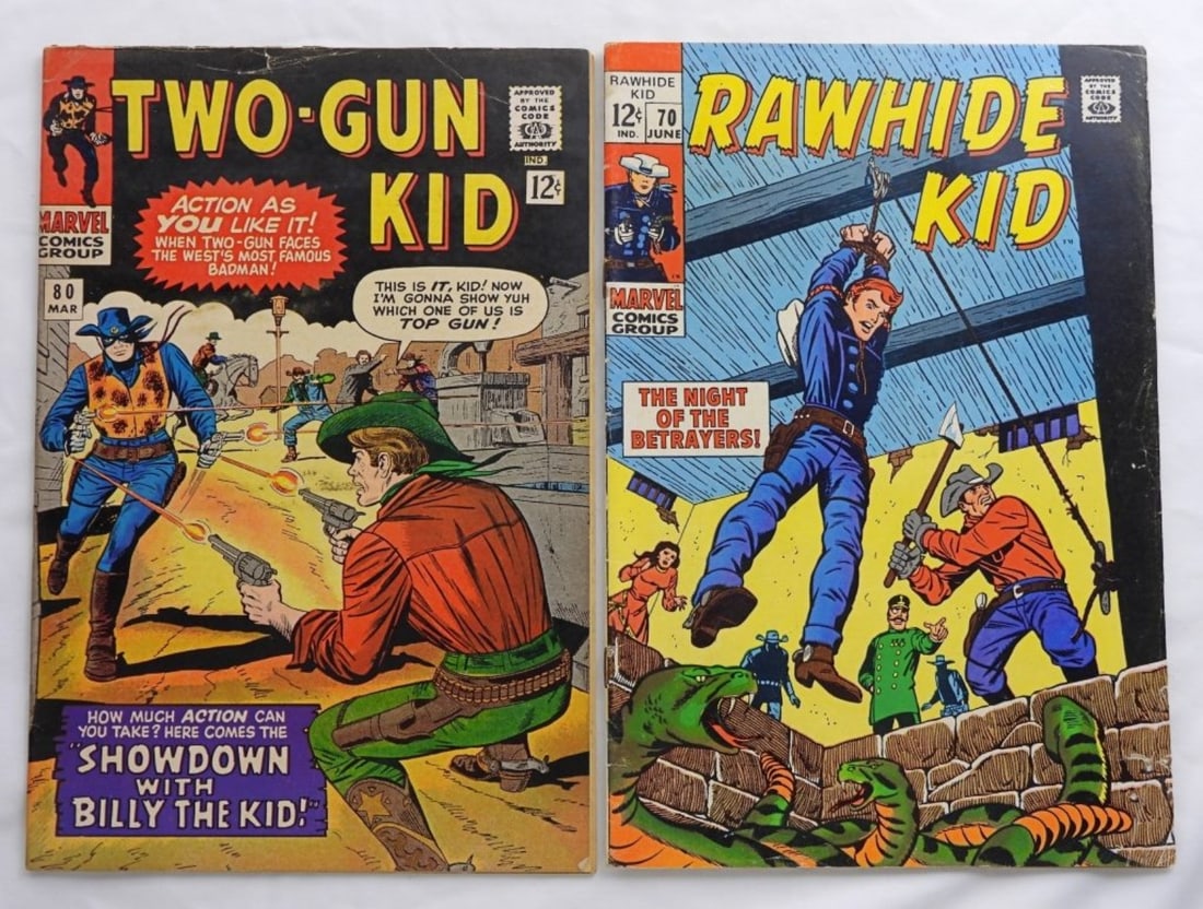 RAWHIDE KID #70 & TWO-GUN KID #80: NICE MARVEL 12c COMIC LOT- VGs