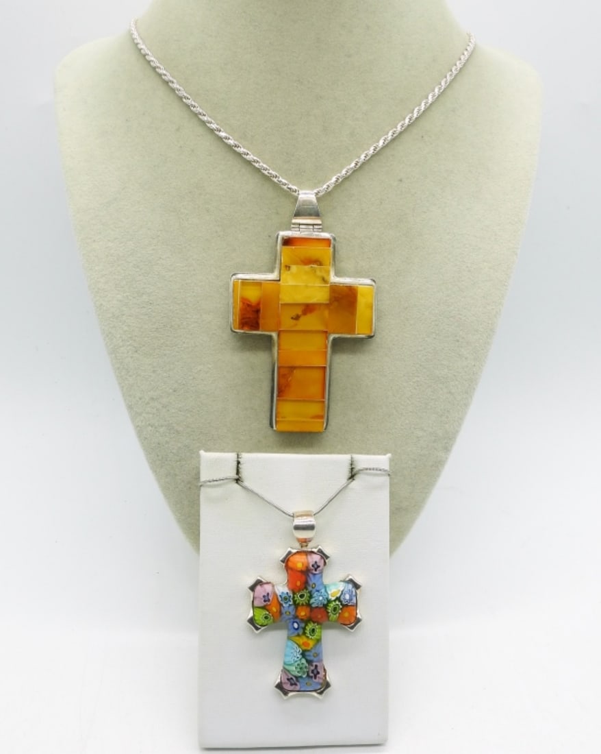 (2) CROSS 925 NECKLACES - AMBER RESIN (1 of 4)