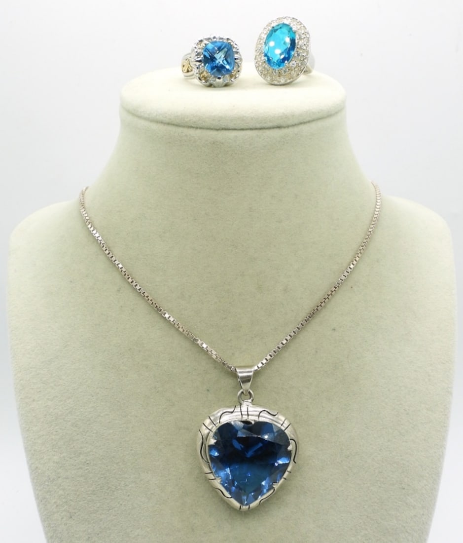 BLUE TOPAZ STERLING NECKLACE / RINGS (1 of 3)