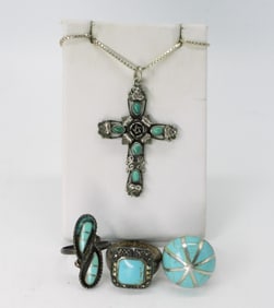 VINTAGE STERLING TURQUOISE RINGS +