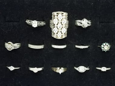 (13) STERLING BRIDAL STYLE RINGS