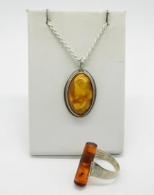 EGG YOLK AMBER 925 PENDANT, AMBER RING