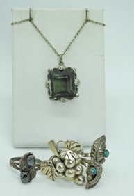 TAXCO GRAPE RING & ART DECO NECKLACE 925