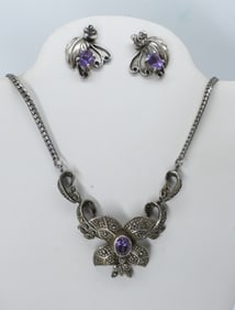 STERLING MARCASITE AMETHYST 925 SET