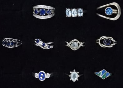 (10) STERLING FASHION GEMSTONE RINGS
