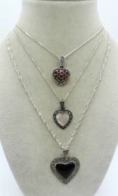 STERLING HEART GEMSTONE PENDANTS