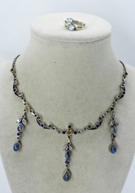 STERLING MULTI GEMSTONE NECKLACE & RING