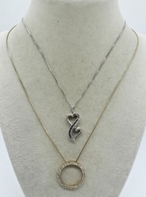 (2) STERLING DIAMOND NECKLACES