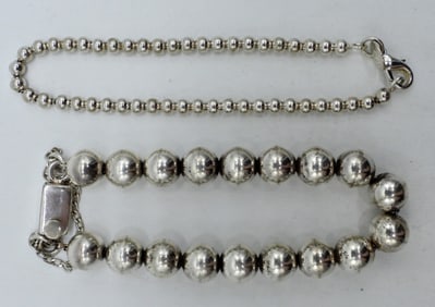 (2) STERLING BALL BEADED BRACELETS