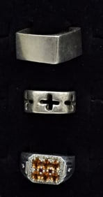 (3) STERLING MEN'S RINGS - TOPAZ