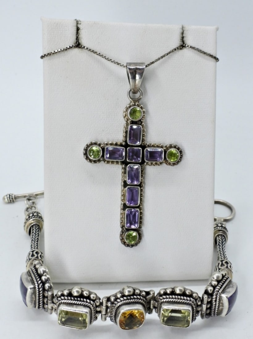 AMETHYST, PERIDOT 925 CROSS BRACELET SET (1 of 1)