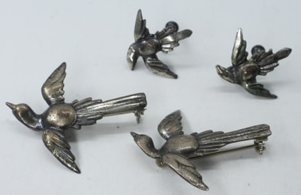VTG STERLING BIRD EARRINGS / PINS