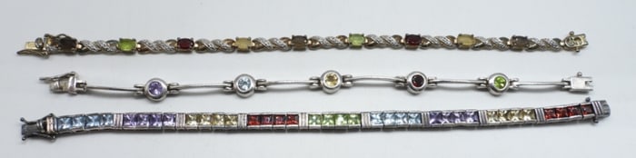 (3) 925 BRACELETS. CITRINE, AMETHYST +