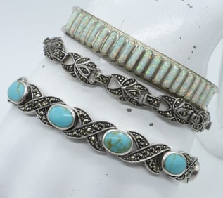 (3) TURQUOISE, MARCASITE, OPAL BRACELETS