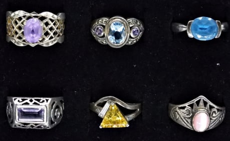 (6) STERLING GEMSTONE RINGS