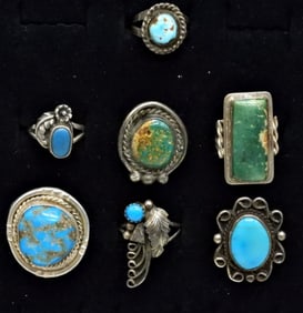(7) VINTAGE STERLING TURQUOISE RINGS
