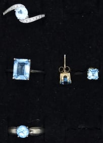 BLUE TOPAZ, STERLING RINGS EARRINGS