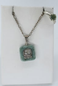 VTG JADE STERLING NECKLACE & RING