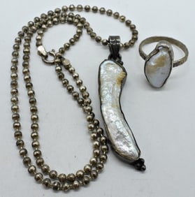 MOTHER OF PEARL, 925 RING & NECKLACE
