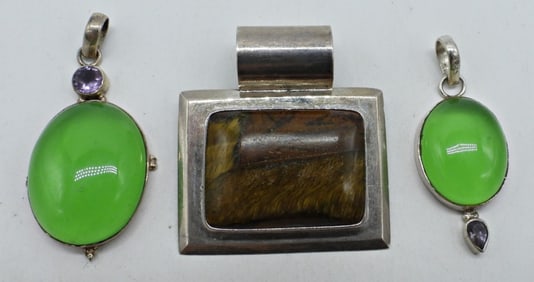 (3) 925 PENDANTS - TIGERS EYE & OTHER