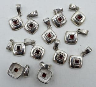 (12) STERLING GARNET PENDANTS - IDENTICAL