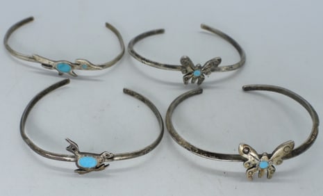 (4) PETITE STERLING TURQUOISE BRACELETS