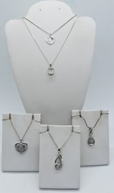 (5) STERLING DIAMOND NECKLACES