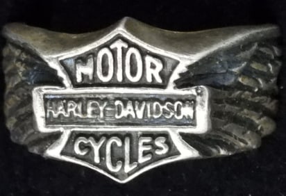 STERLING HARLEY DAVIDSON SIGNET RING