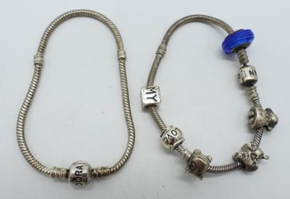 (2) PANDORA 925 BRACELETS W. CHARMS