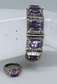 VTG 925 AMETHYST BRACELET & RING