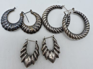 (3) PAIR PIERCED STERLING HOOP EARRINGS