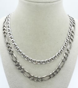 TWO STERLING LONG CHAIN NECKLACES
