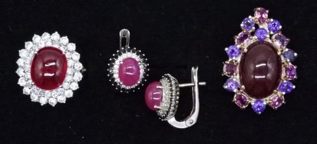 RUBY CABOCHON 925 RINGS & EARRINGS