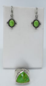 GREEN TURQUOISE 925 RING & EARRINGS