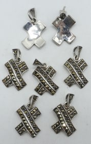 (7) STERLING MARCASITE PENDANTS