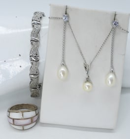 PEARLS, MOTHER OF PEARL & STERLING SET