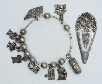 VTG STERLING CHARM BRACELET & BOOKMARK