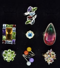 (7) COLORFUL GEMSTONE 925 FASHION RINGS