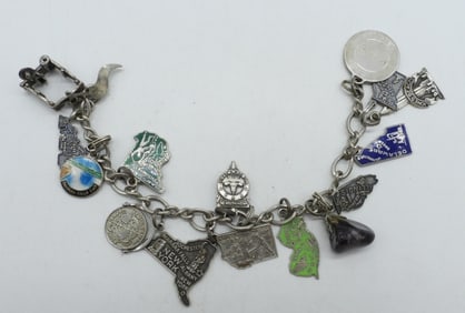 VTG 925 CHARM BRACELET WITH 15 CHARMS