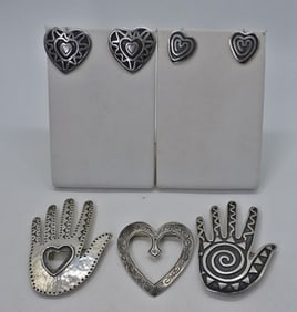 SIGNED "AF" STERLING PINS & EARRINGS