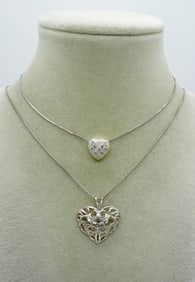 (2) STERLING HEART PENDANT NECKLACES