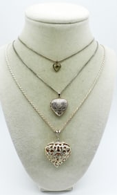 THREE STERLING HEART NECKLACES