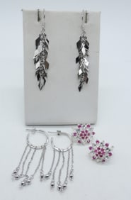 (3) PAIR STERLING EARRINGS - RUBIES