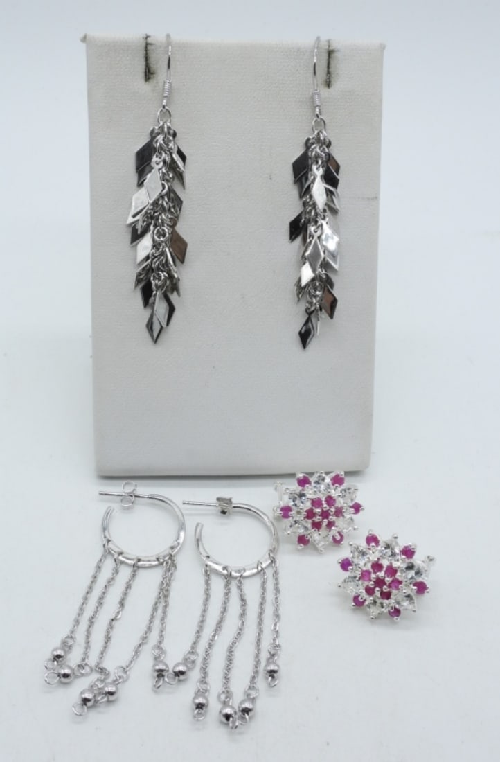 (3) PAIR STERLING EARRINGS - RUBIES (1 of 1)