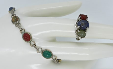 SCARAB GEMSTONE 925 RING & BRACELET